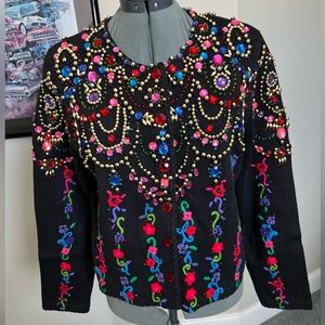 Michael Simon M L Embroidered Beaded Sweater Cardigan